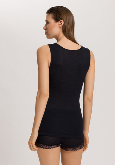 Woolen Lace Lace Trim Wool And Silk Tank Top | Black 70828-019